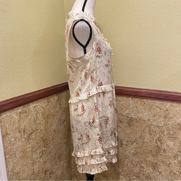 Rebecca Taylor Ivie Floral Silk Blend Ruffle Dress Size 10 Ivory Pink Green - Picture 5 of 15